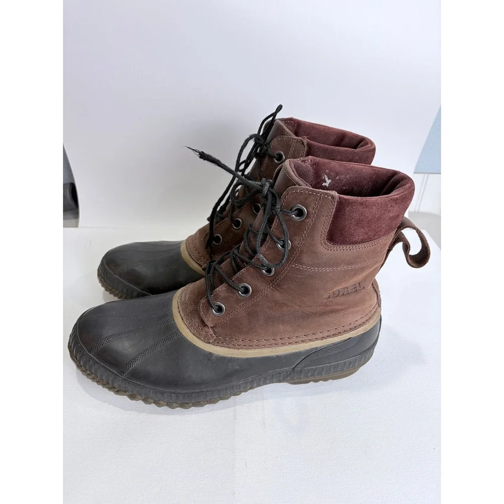 Sorel Duck Boots Mens 12 Brown Leather Rubber Lace-Up‎ Winter Outdoor